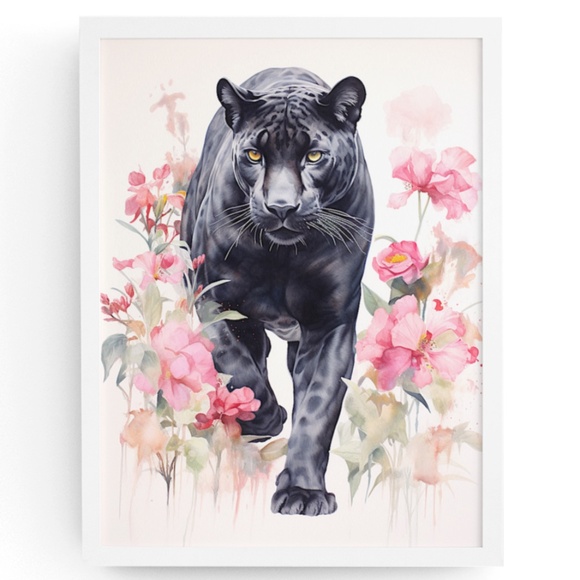 Watercolor Black Jaguar Wall Art Print Unframed - Majestic Jungle Elegance - Picture 1 of 6